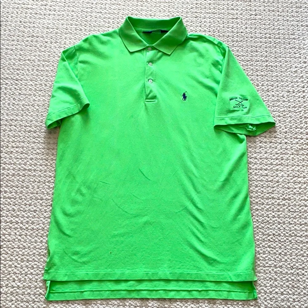Ralph Lauren Polo Short Sleeve Brook Hollow Golf Shirt In Bright Green Size M